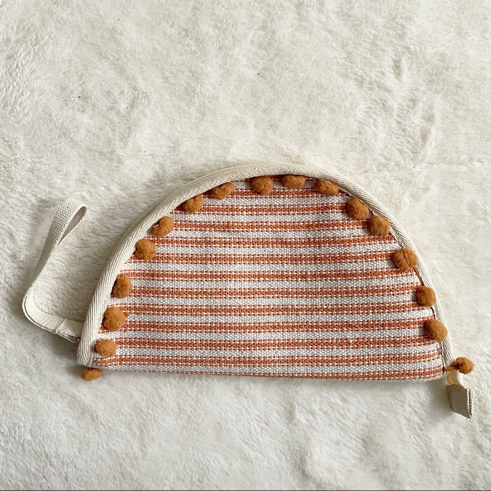 NWOT America & Beyond | Beige/Orange Striped Half Moon Clutch Pouch/Wristlet